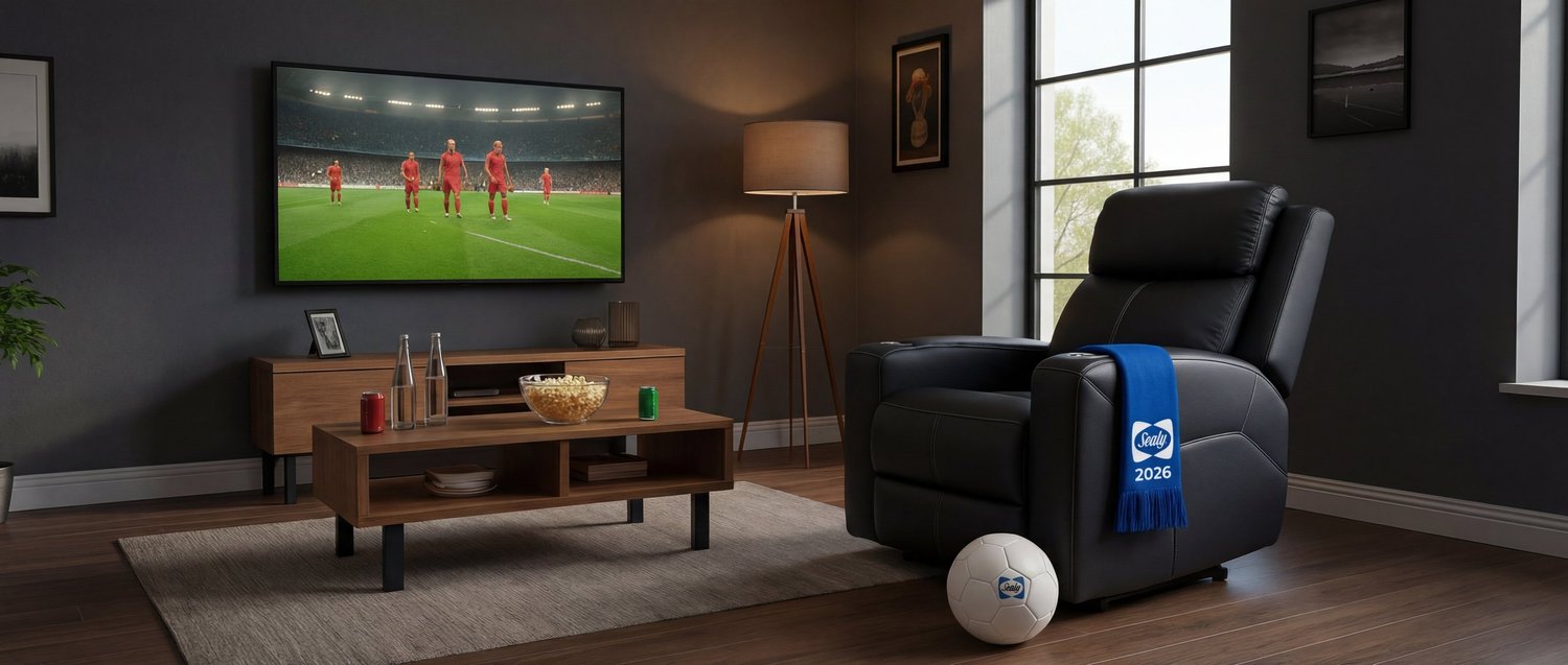 Poltrona reclinável Match Day em sala de estar com TV