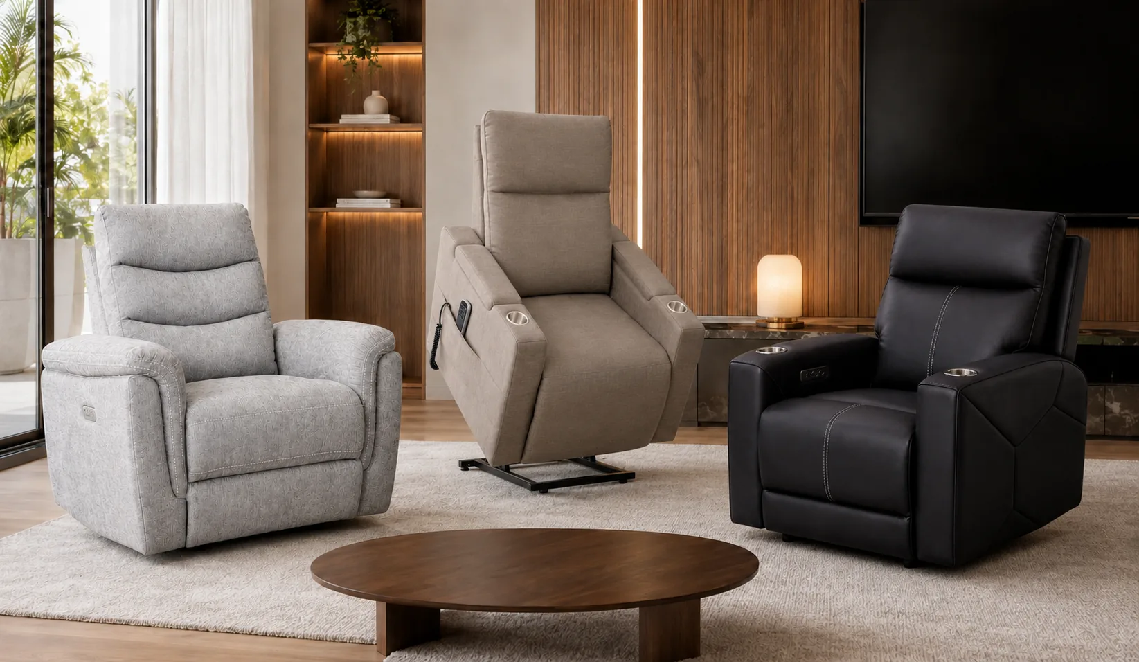 Poltronas reclináveis Sealy em ambiente iluminado